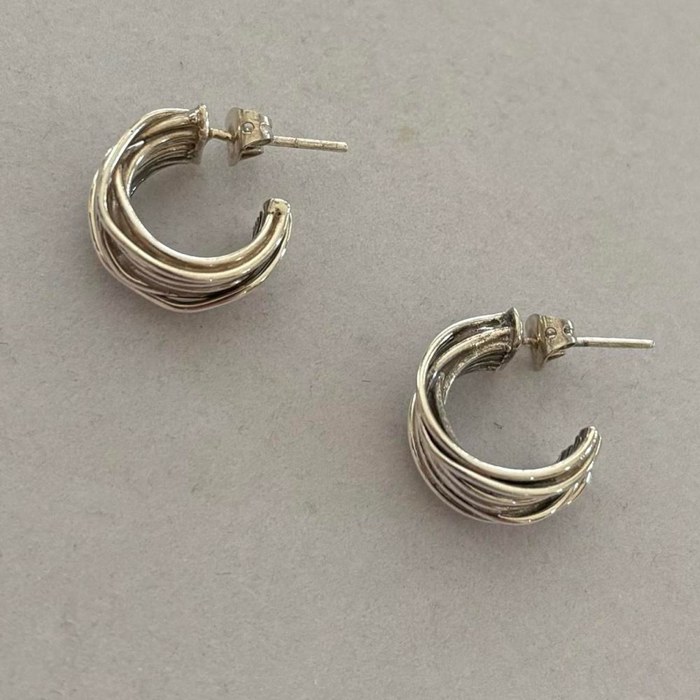 Vintage 925 Sterling Silver Chunky Mini Hoop Earrings with Textured Design